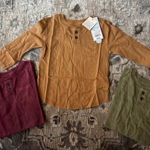 Kids Long Sleeve Shirt - Brown, Olive, and Burgundy. 
All 3 shirts
